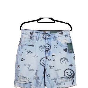 Wild Fable Womens Doodle Print High Rise Bermuda Denim Shorts Size 10 NWT